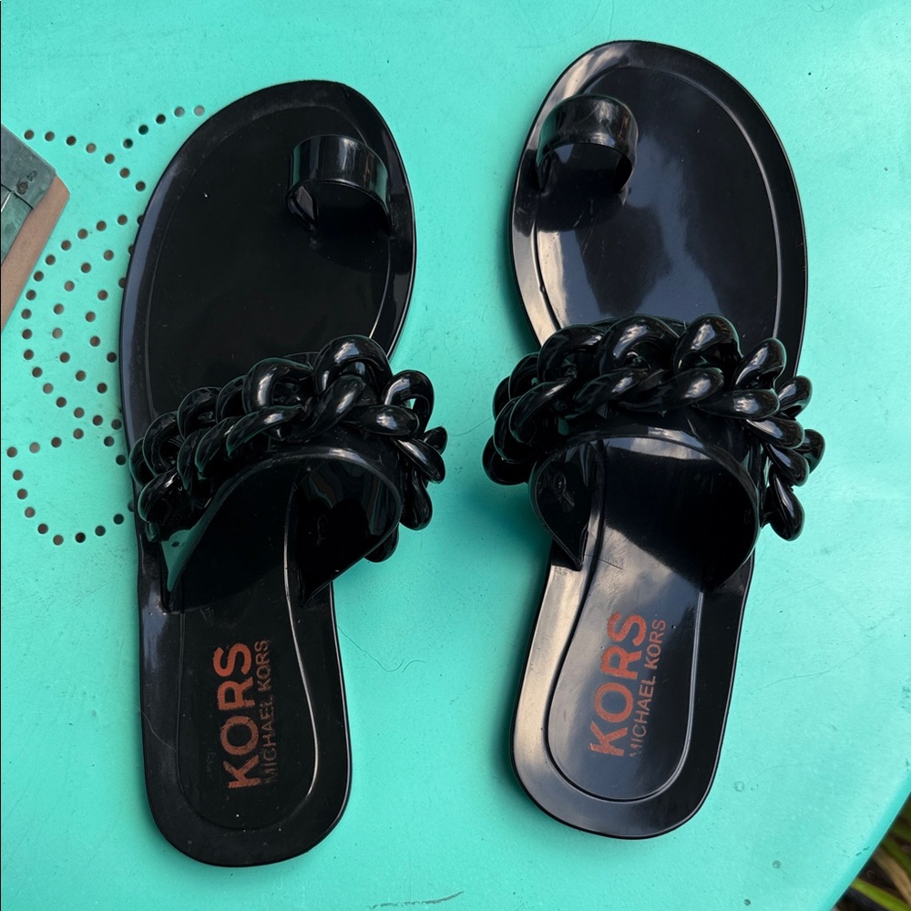 Michael Kors Glossy Black Chain Sandals